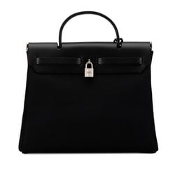 Hermes Airbag Zip PM Handbag Shoulder Bag Black Toile Officier Leather Women's HERMES