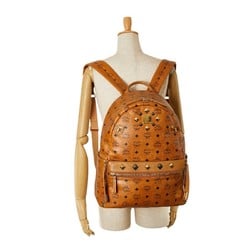 MCM Visetos Studded Backpack Shoulder Bag Brown Leather Women's