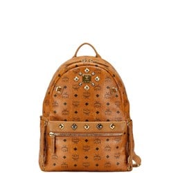 MCM Visetos Studded Backpack Shoulder Bag Brown Leather Women's