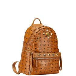 MCM Visetos Studded Backpack Shoulder Bag Brown Leather Women's