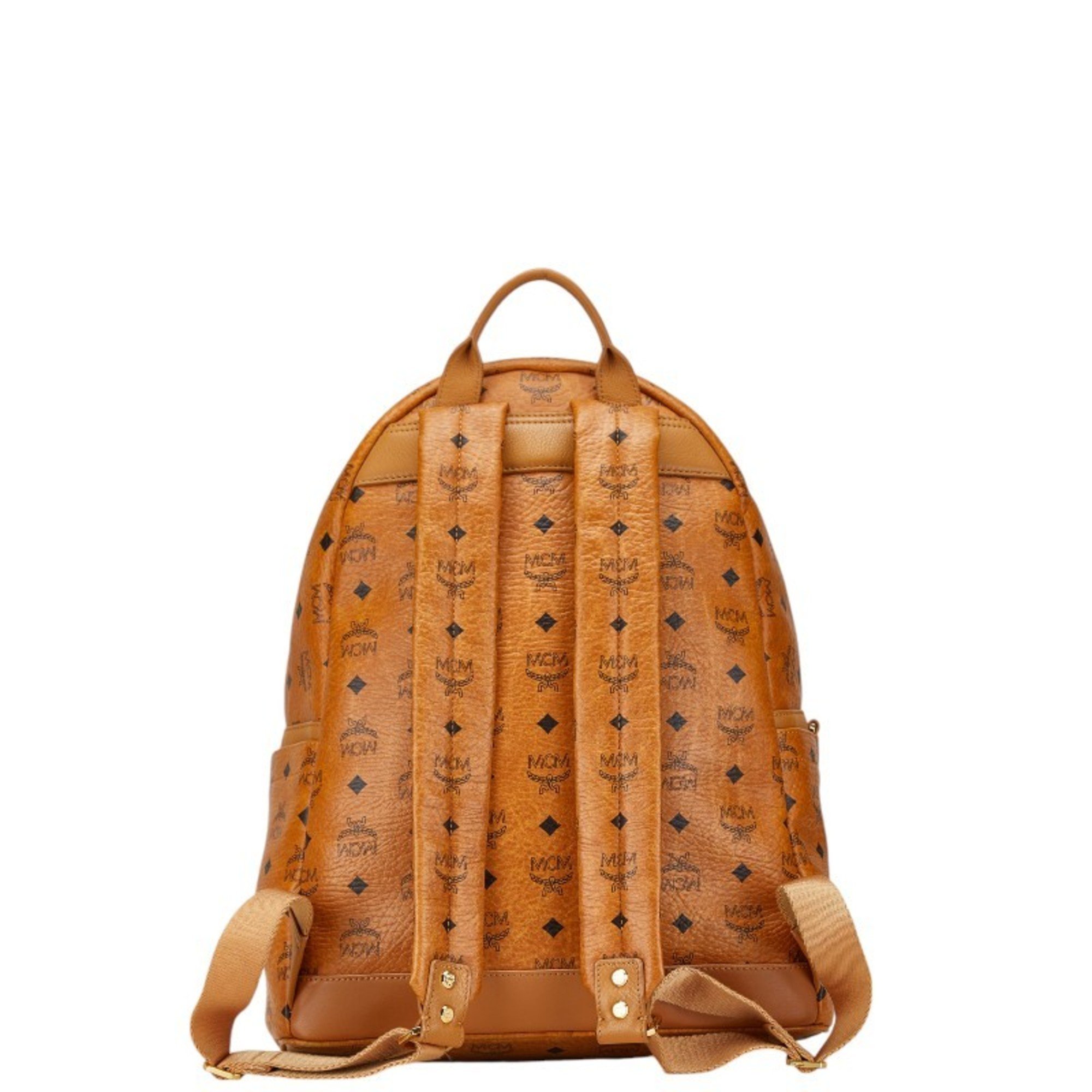 MCM Visetos Studded Backpack Shoulder Bag Brown Leather Women's