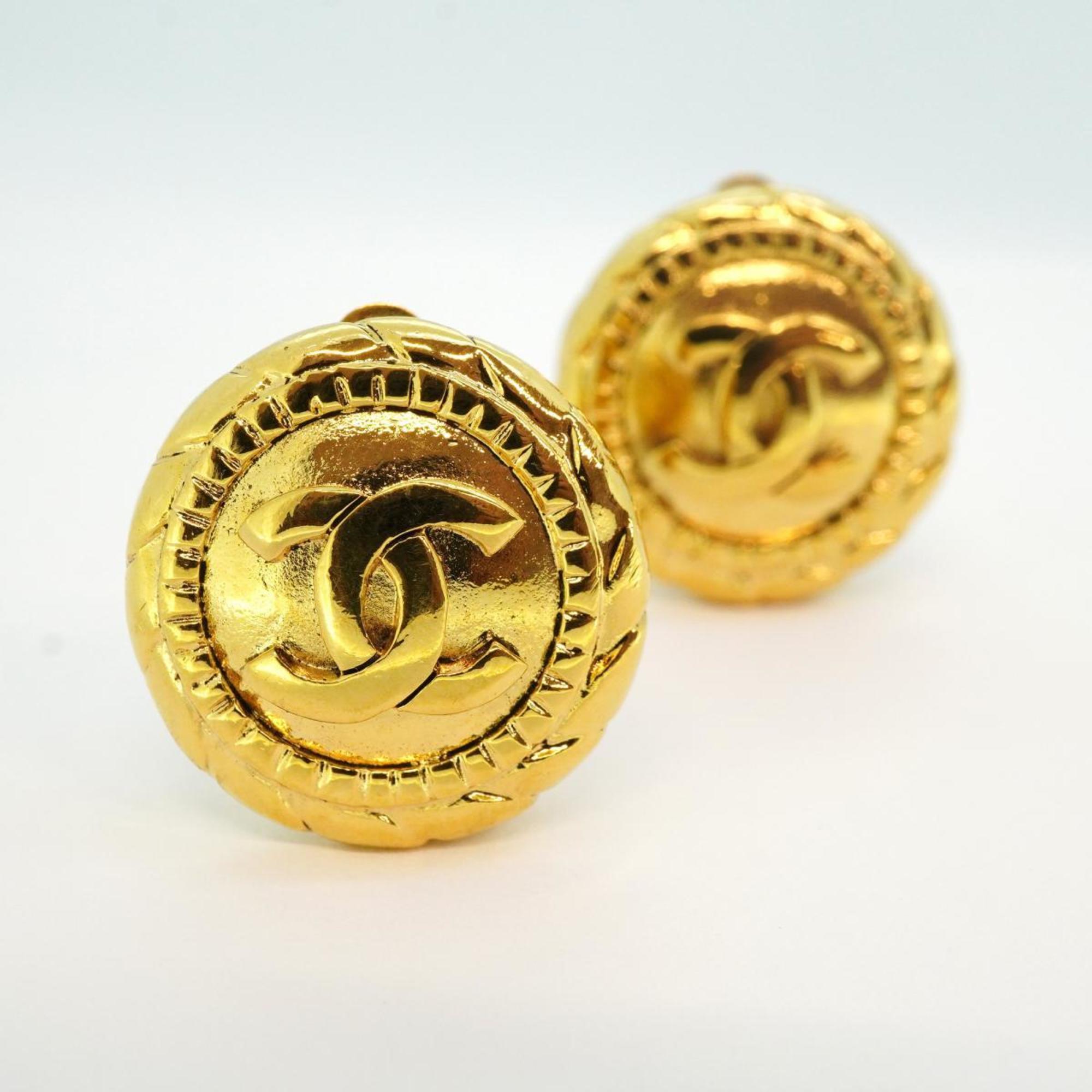 Chanel Earrings Coco Mark Circle GP Plated Gold Women's