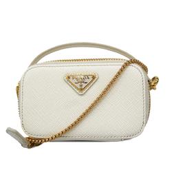 Prada Shoulder Bag Saffiano Leather White Women's