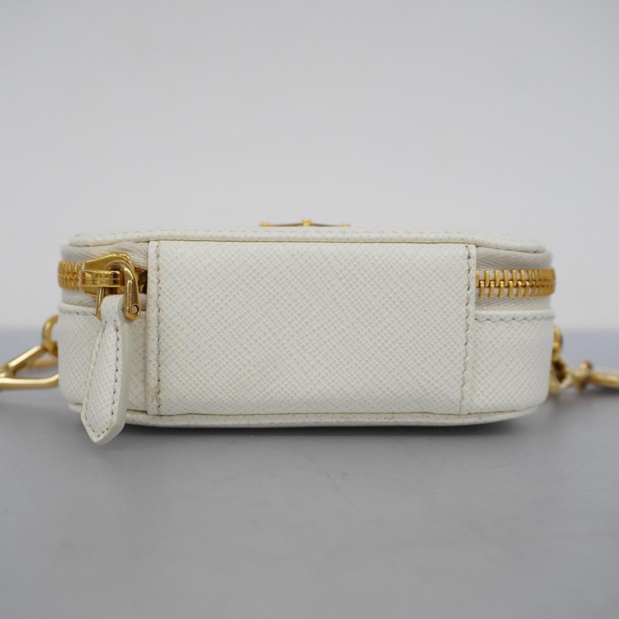 Prada Shoulder Bag Saffiano Leather White Women's