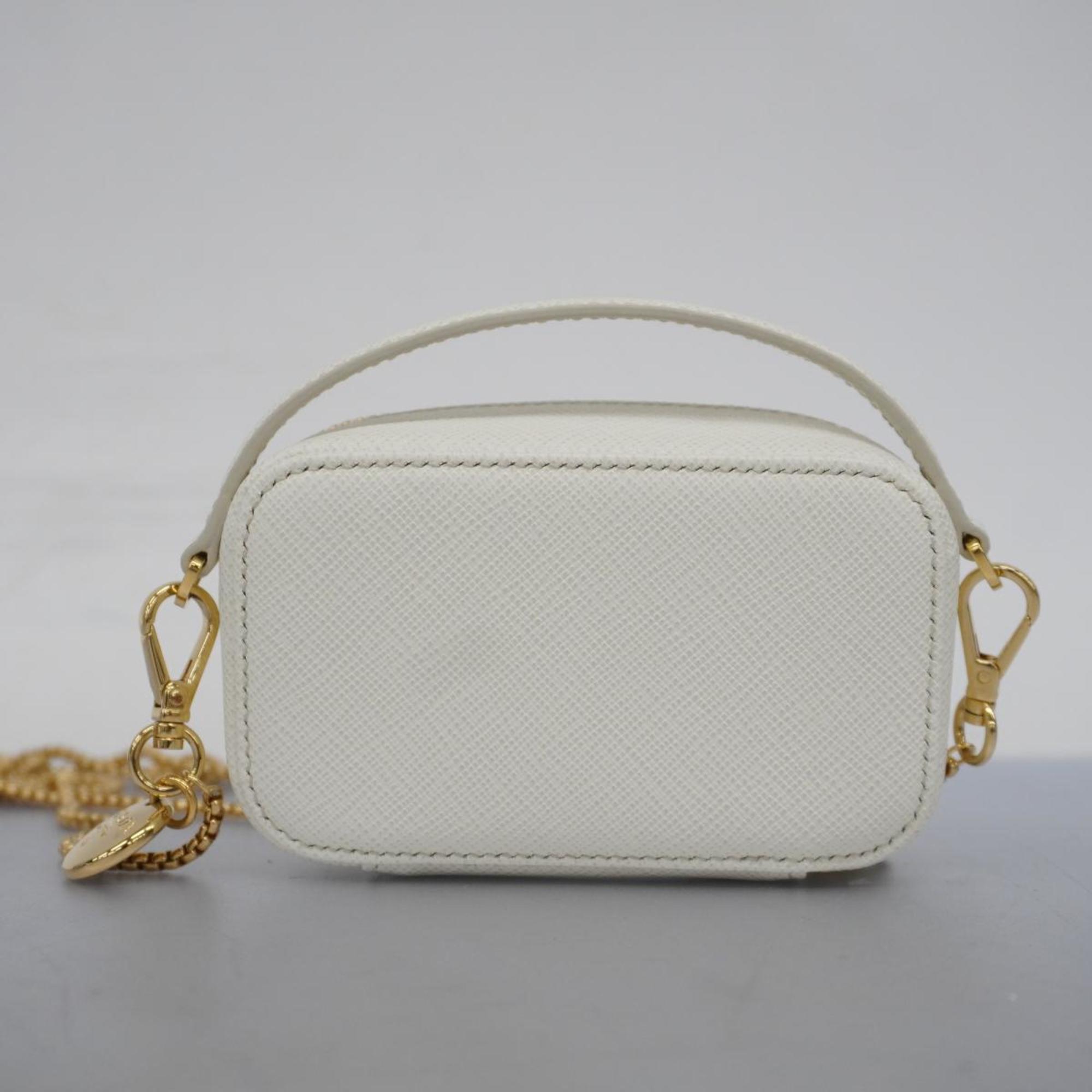 Prada Shoulder Bag Saffiano Leather White Women's