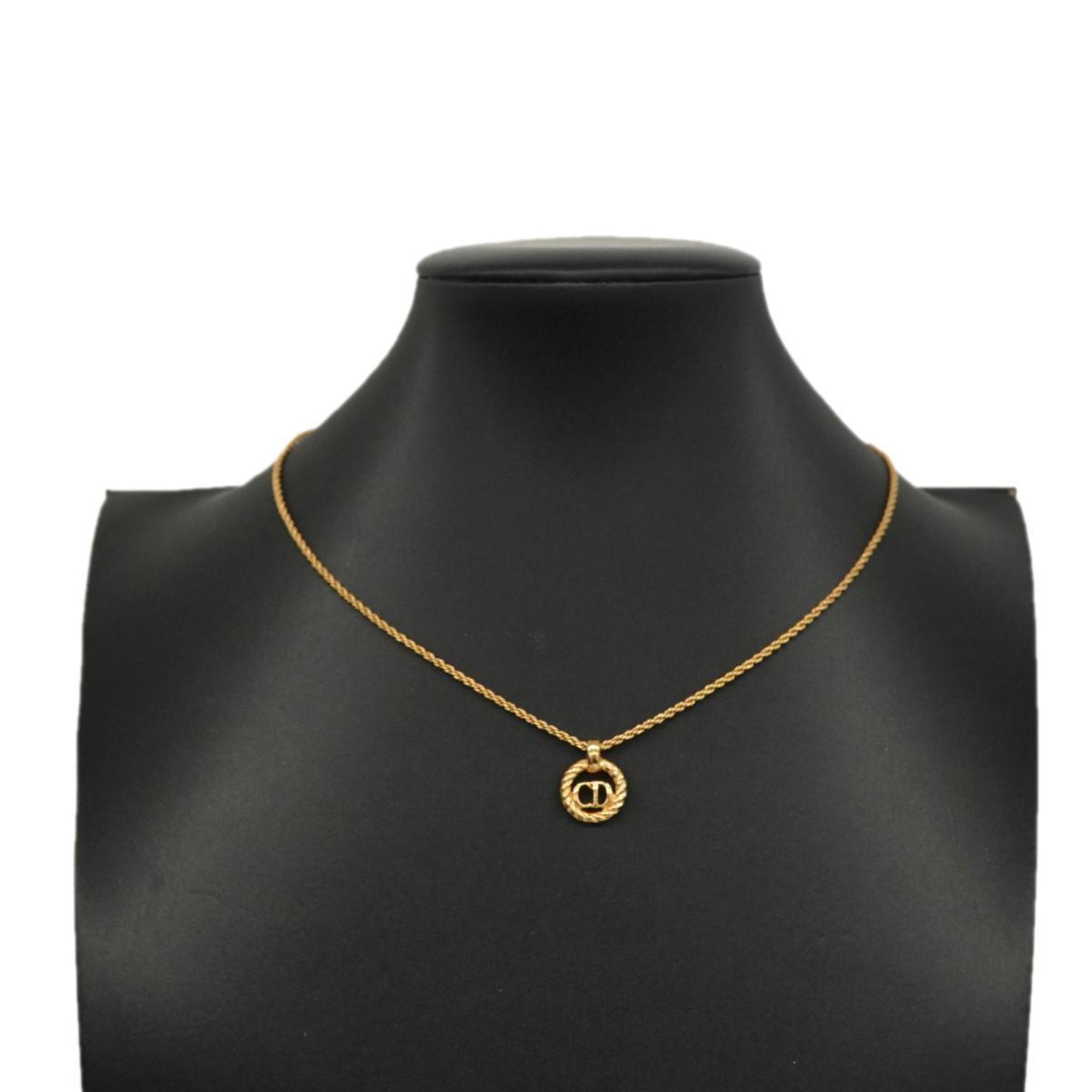 Christian Dior Necklace CD Circle GP Plated Gold Women's