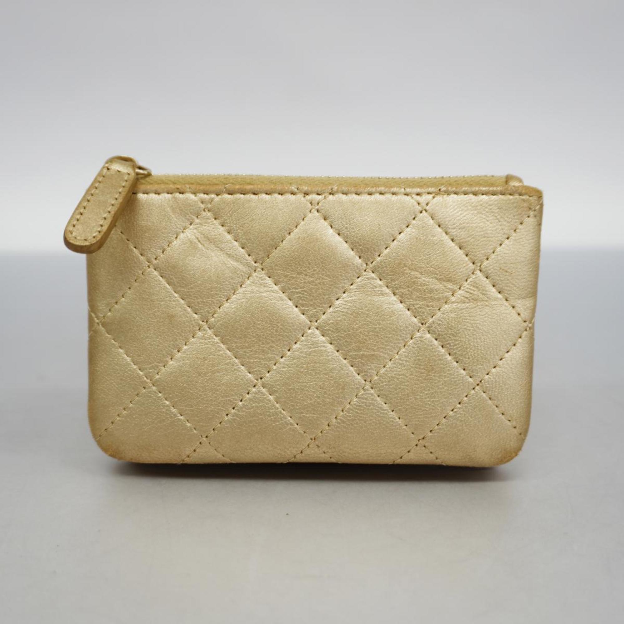 Chanel Wallet/Coin Case Matelasse Lambskin Gold Women's