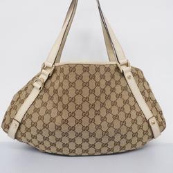 Gucci Tote Bag GG Canvas 130736 Ivory Beige Champagne Women's