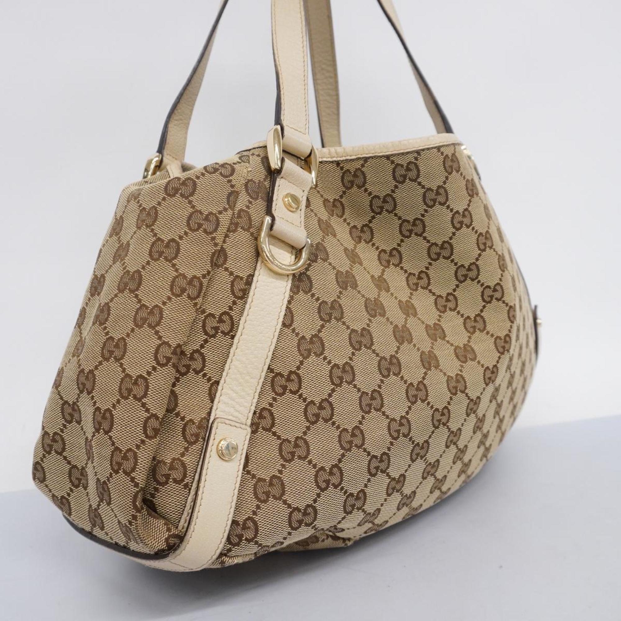 Gucci Tote Bag GG Canvas 130736 Ivory Beige Champagne Women's