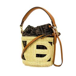 Fendi Handbag Zucca Canvas Straw Brown Women's