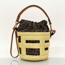 Fendi Handbag Zucca Canvas Straw Brown Women's