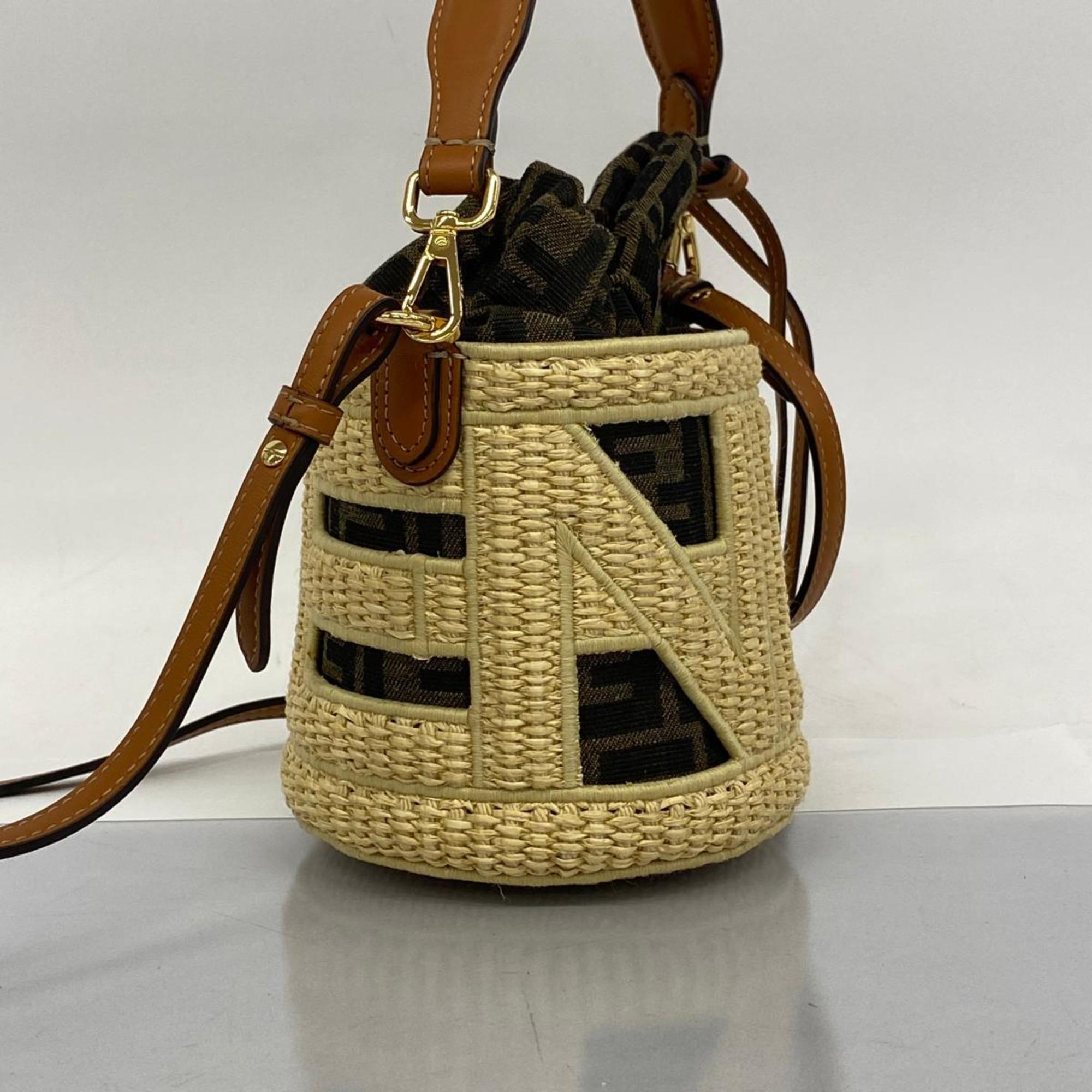 Fendi Handbag Zucca Canvas Straw Brown Women's