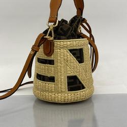 Fendi Handbag Zucca Canvas Straw Brown Women's