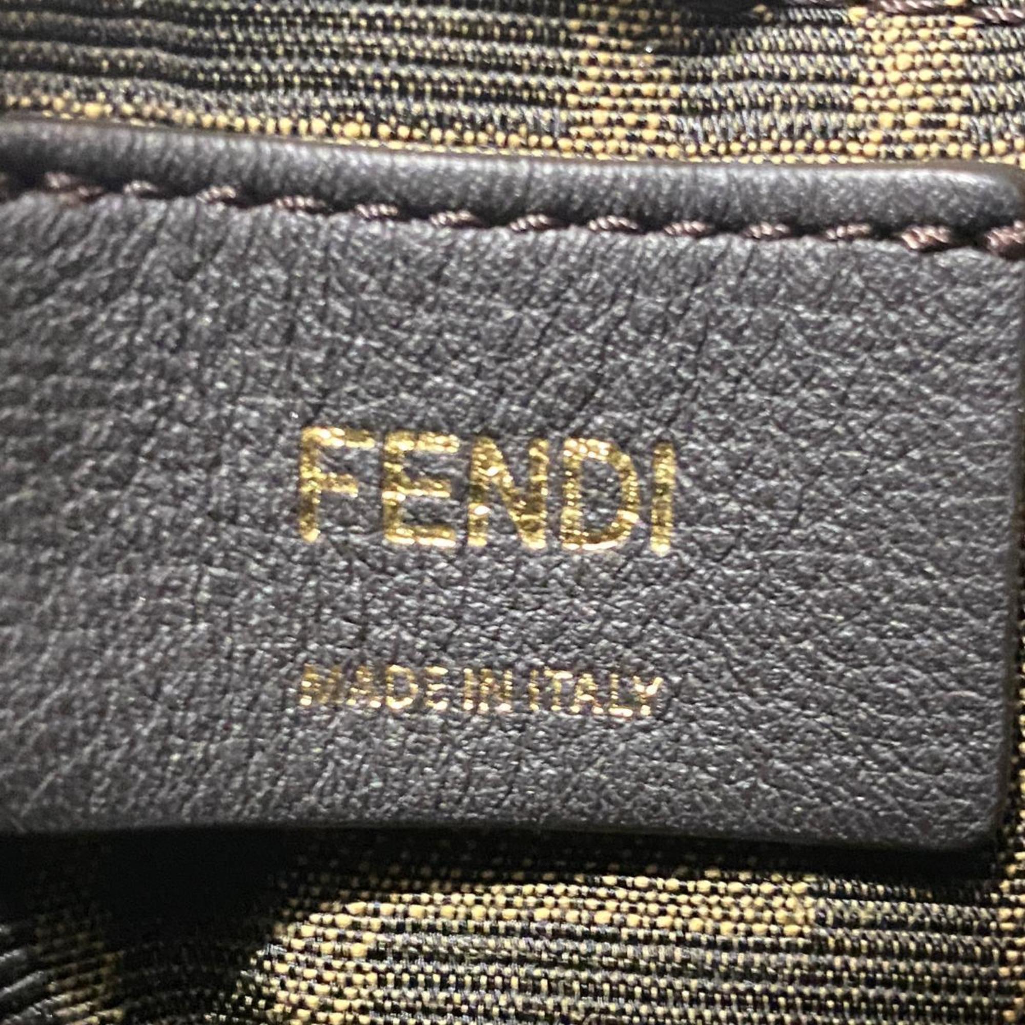 Fendi Handbag Zucca Canvas Straw Brown Women's