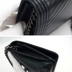 Chanel Boy Chevron Stitch Chain Wallet Black