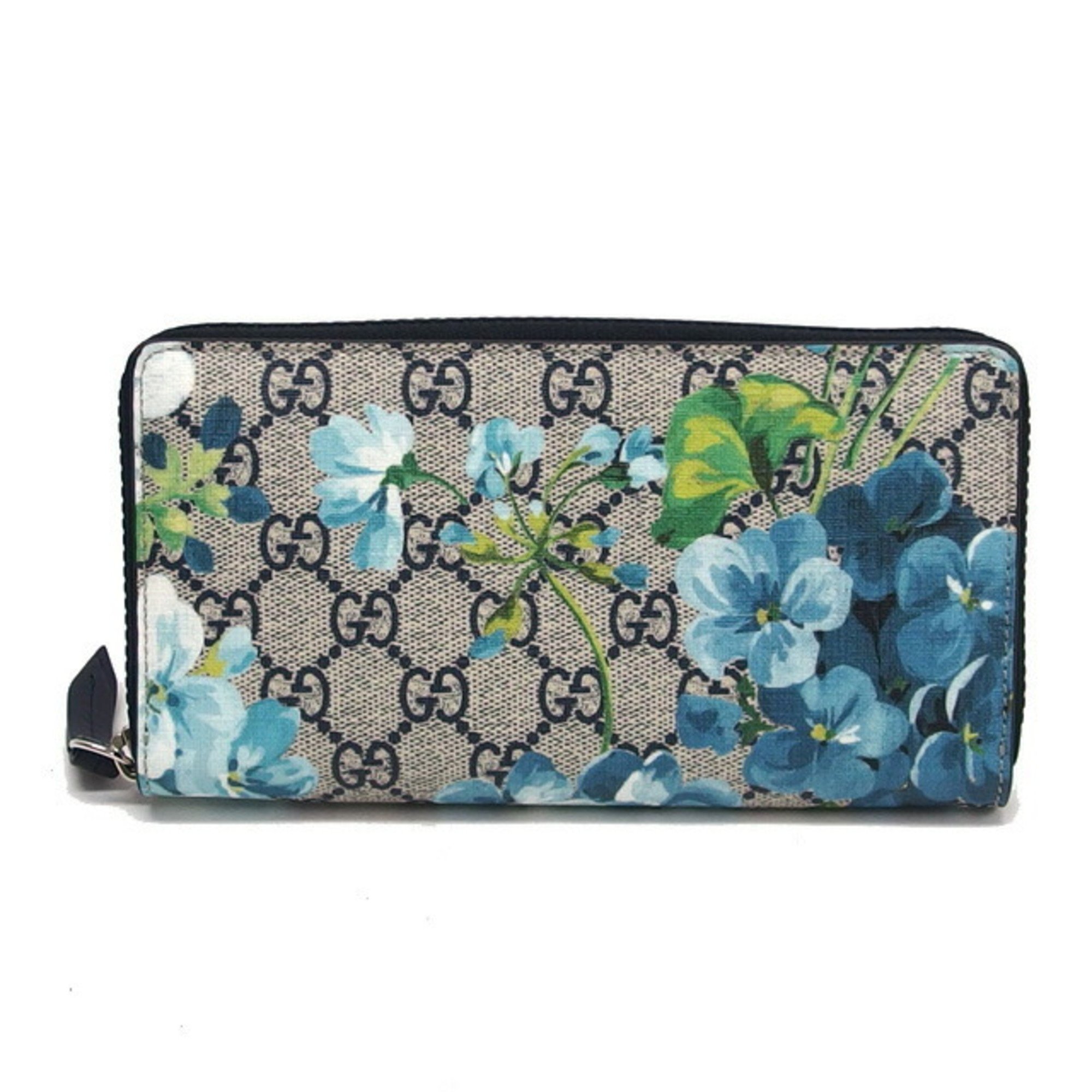 Gucci GG Supreme Blooms Round Long Wallet Blue