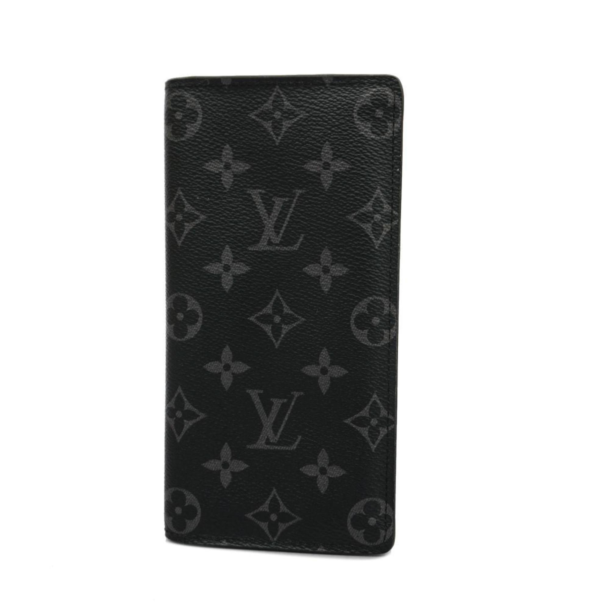 Louis Vuitton Long Wallet Monogram Eclipse Portefeuille Brazza N62665 Black Grey Men's