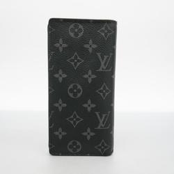 Louis Vuitton Long Wallet Monogram Eclipse Portefeuille Brazza N62665 Black Grey Men's