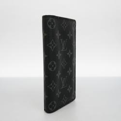 Louis Vuitton Long Wallet Monogram Eclipse Portefeuille Brazza N62665 Black Grey Men's