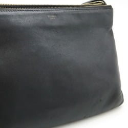 CELINE Trio Large Shoulder Bag Pochette Pouch Leather Black