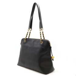 CHANEL Coco Mark Ball Chain Tote Bag Large Shoulder Caviar Skin Leather Black A03578