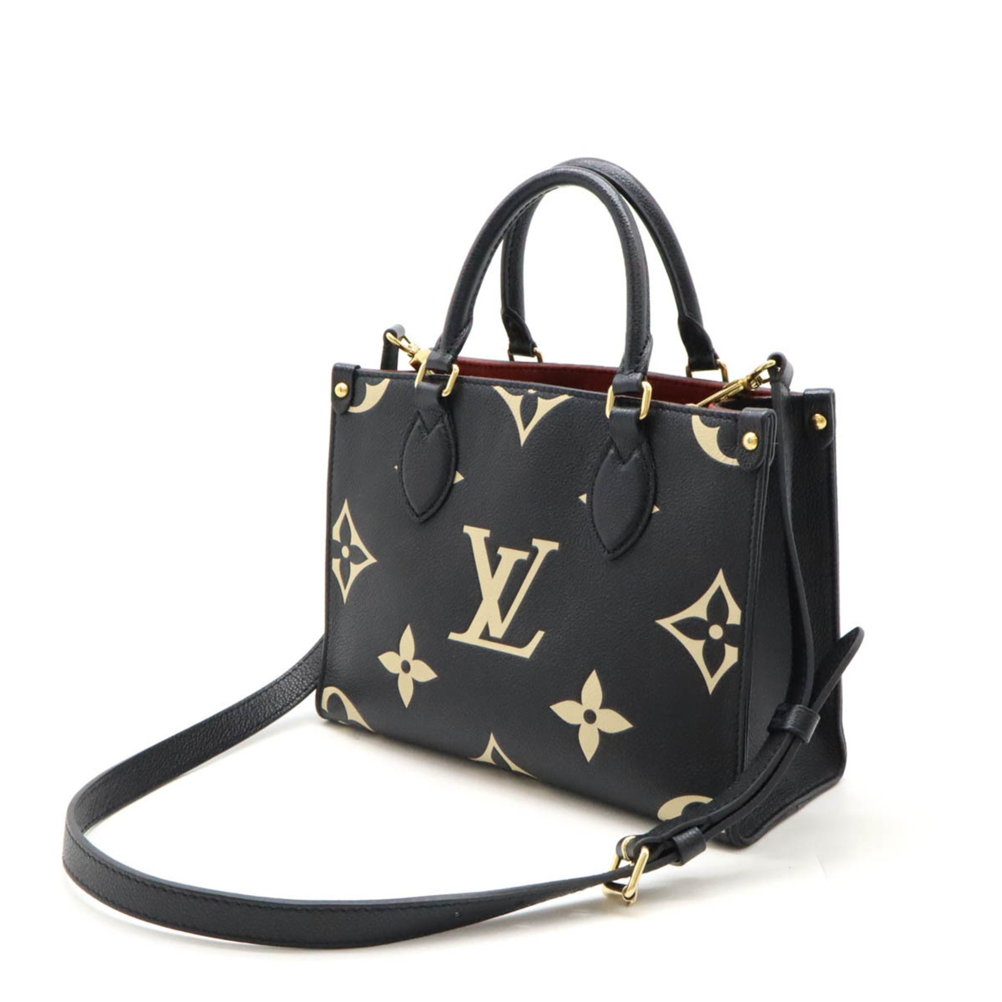 LOUIS VUITTON Louis Vuitton Monogram Empreinte On the Go PM Handbag Shoulder Bicolor Black Beige M45659