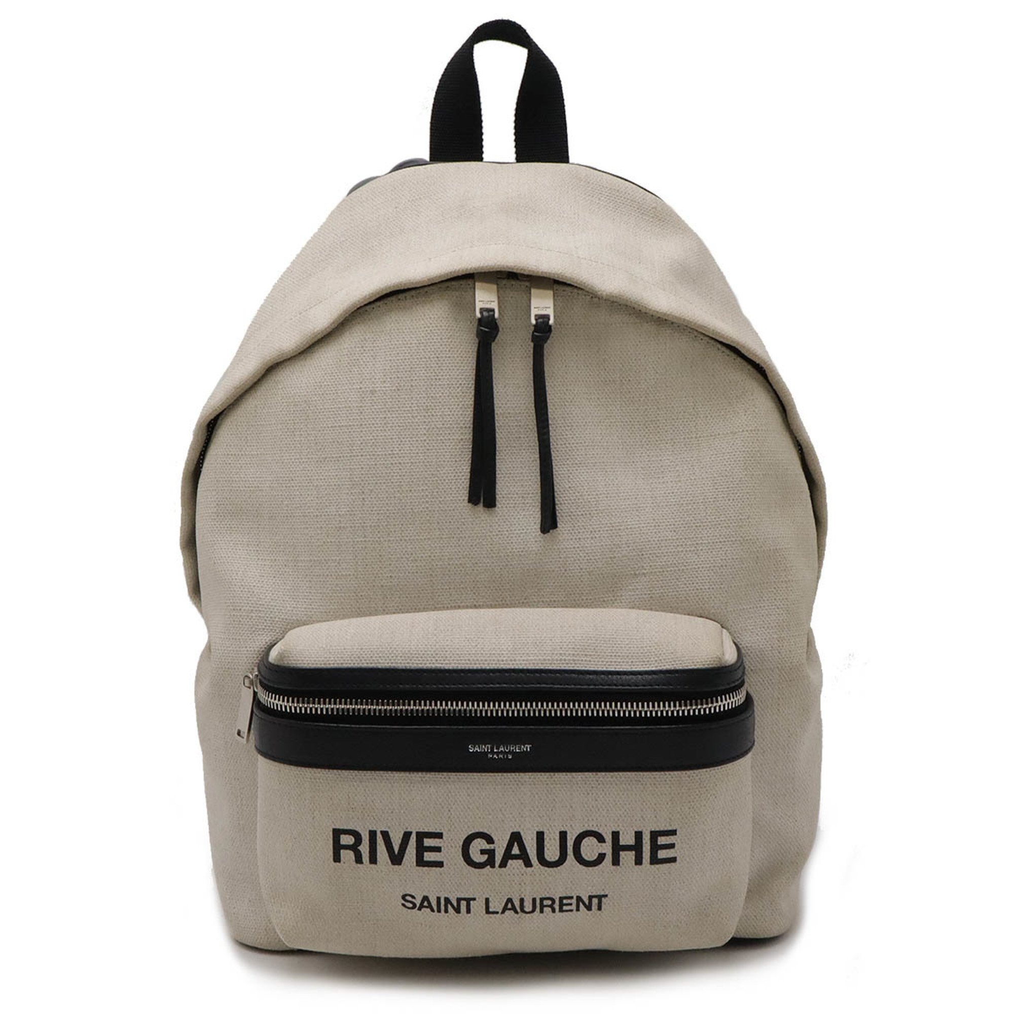 SAINT LAURENT PARIS YSL Yves Saint Laurent Rive Gauche Backpack Rucksack Linen Leather Natural 508548