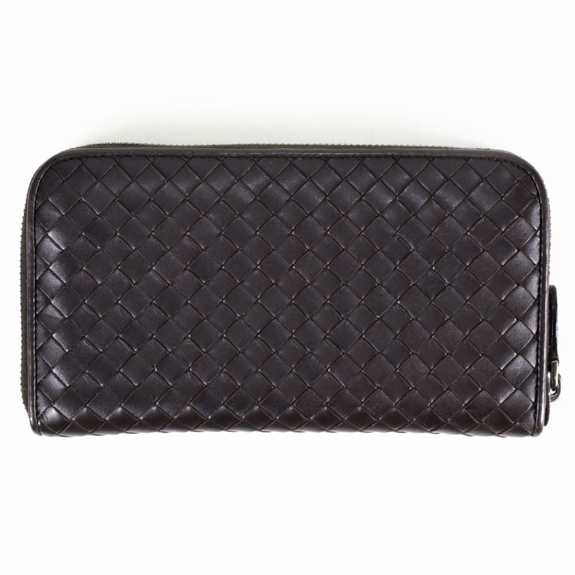 BOTTEGA VENETA Intrecciato Round Leather Dark Brown Long Wallet