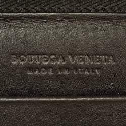 BOTTEGA VENETA Intrecciato Round Leather Dark Brown Long Wallet