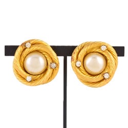 Chanel CHANEL Faux Pearl Circle Earrings Rhinestone A1900 GP Ladies Round