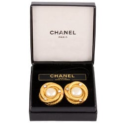 Chanel CHANEL Faux Pearl Circle Earrings Rhinestone A1900 GP Ladies Round