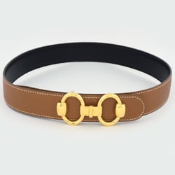 Hermes HERMES Horsebit Belt Veau Chamonix 〇Z (manufactured in 1996) engraved Black Brown Reversible 70cm Men's