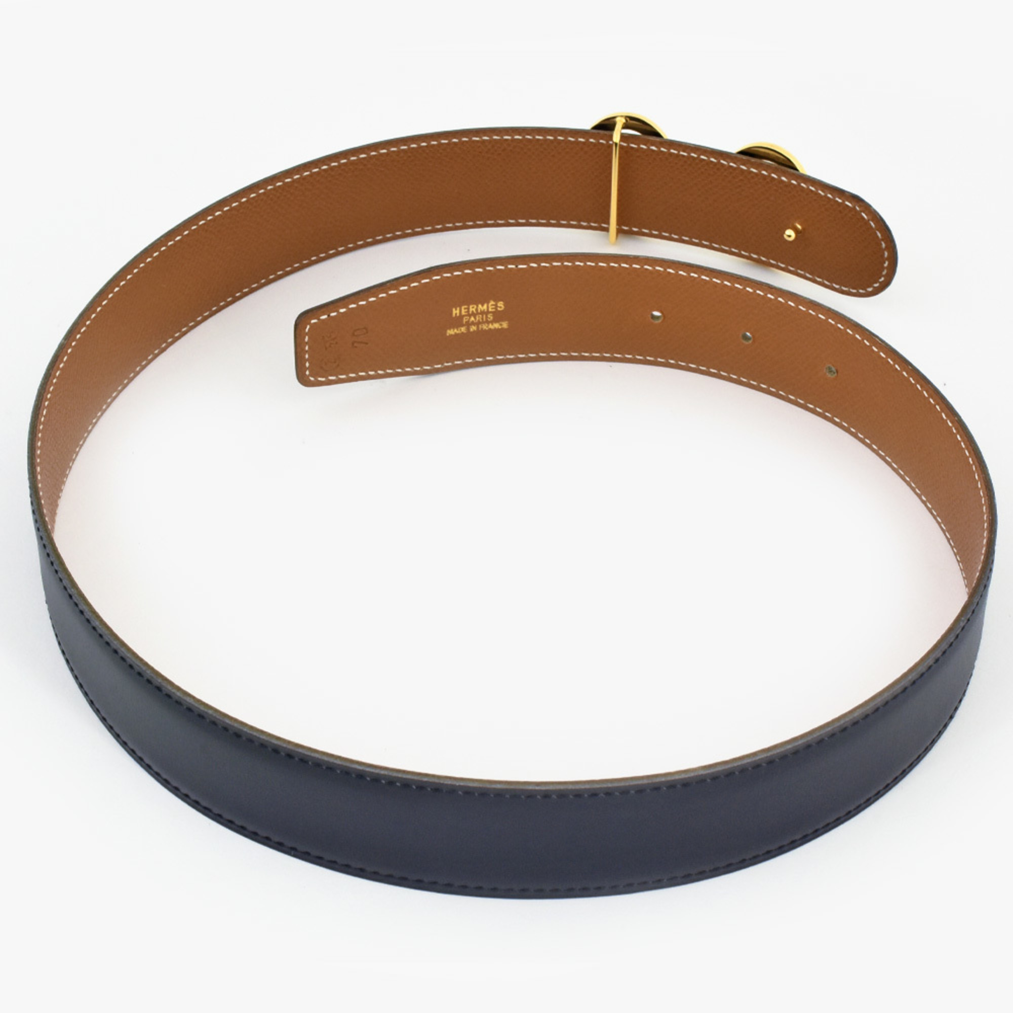 Hermes HERMES Horsebit Belt Veau Chamonix 〇Z (manufactured in 1996) engraved Black Brown Reversible 70cm Men's