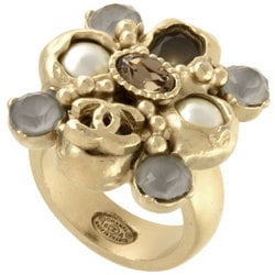 Chanel CHANEL Coco Mark Gripoa Size 11.5 Ring 16A GP Fake Pearl Rhinestone Gold Ladies