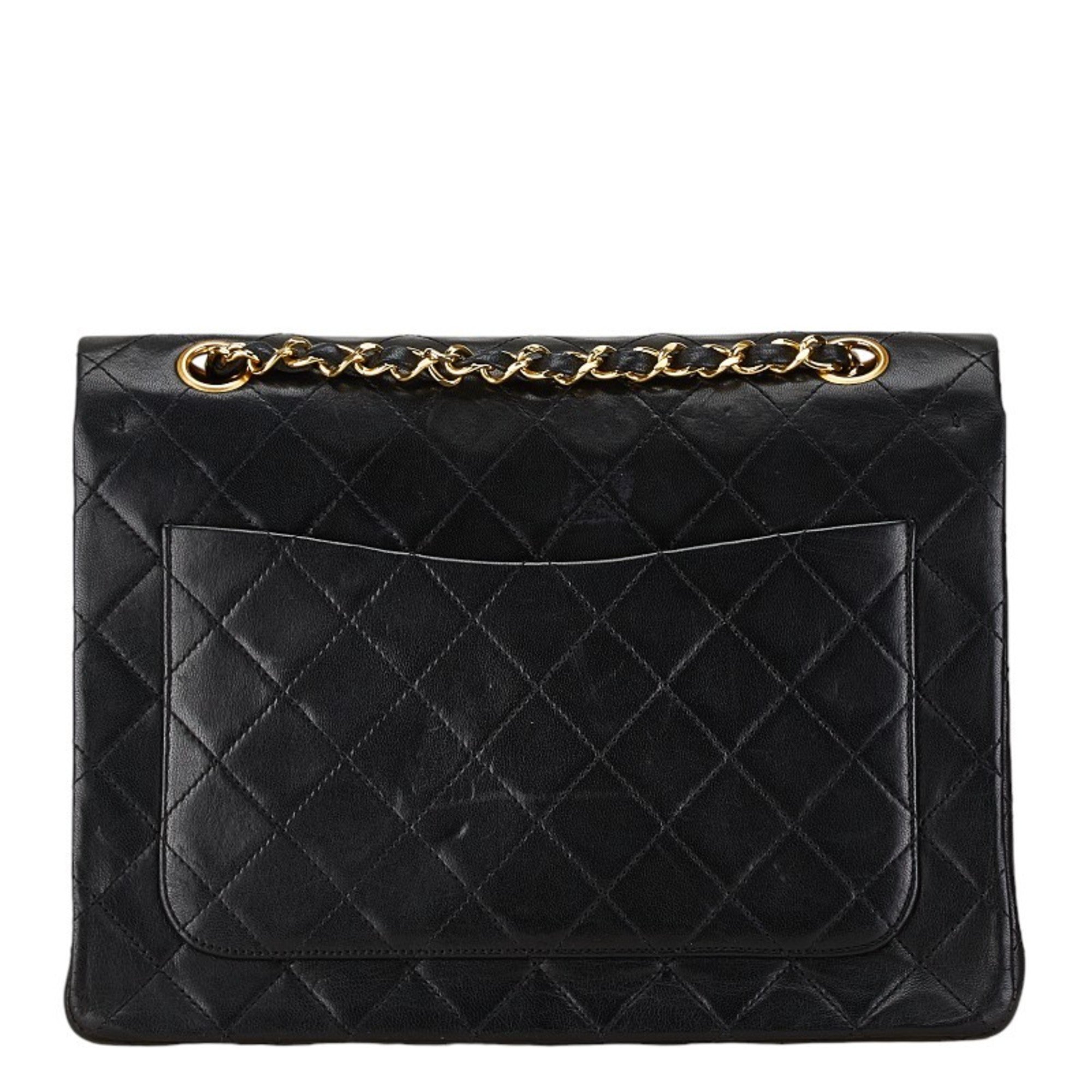 Chanel Matelasse 25 Coco Mark Double Flap Handbag Chain Shoulder Bag Black Lambskin Women's CHANEL