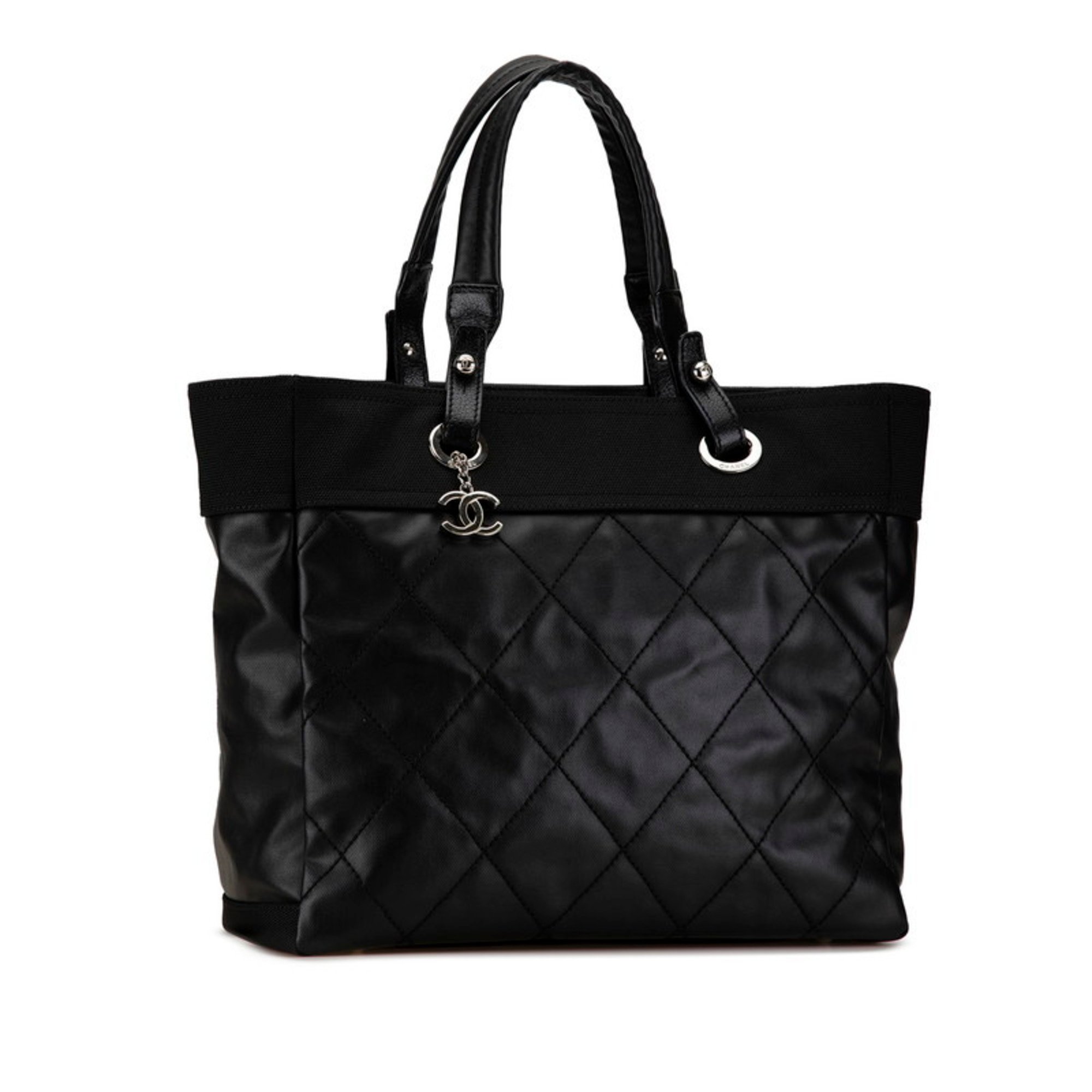 CHANEL Wild Stitch Paris Biarritz Tote MM Handbag Bag A34209 Black PVC Leather Women's