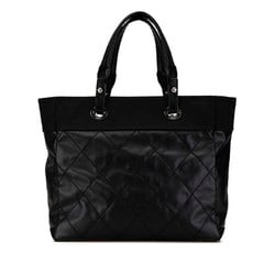 CHANEL Wild Stitch Paris Biarritz Tote MM Handbag Bag A34209 Black PVC Leather Women's