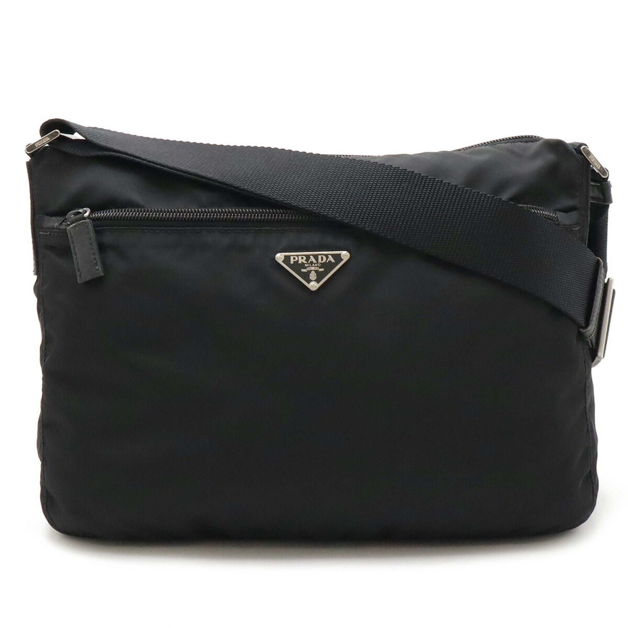 PRADA VELA Shoulder Bag Pochette Nylon Leather NERO Black