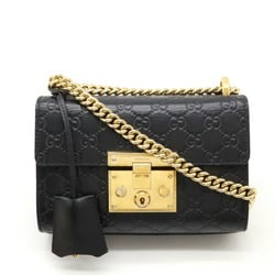 GUCCI Guccissima Padlock GG Small Shoulder Bag Chain Leather Black 409487