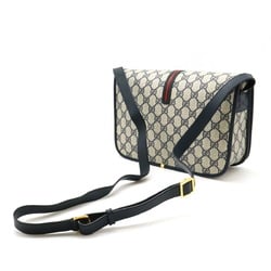 GUCCI Old Gucci GG Plus Sherry Line Shoulder Bag PVC Leather Navy Beige Red 001-113-0551