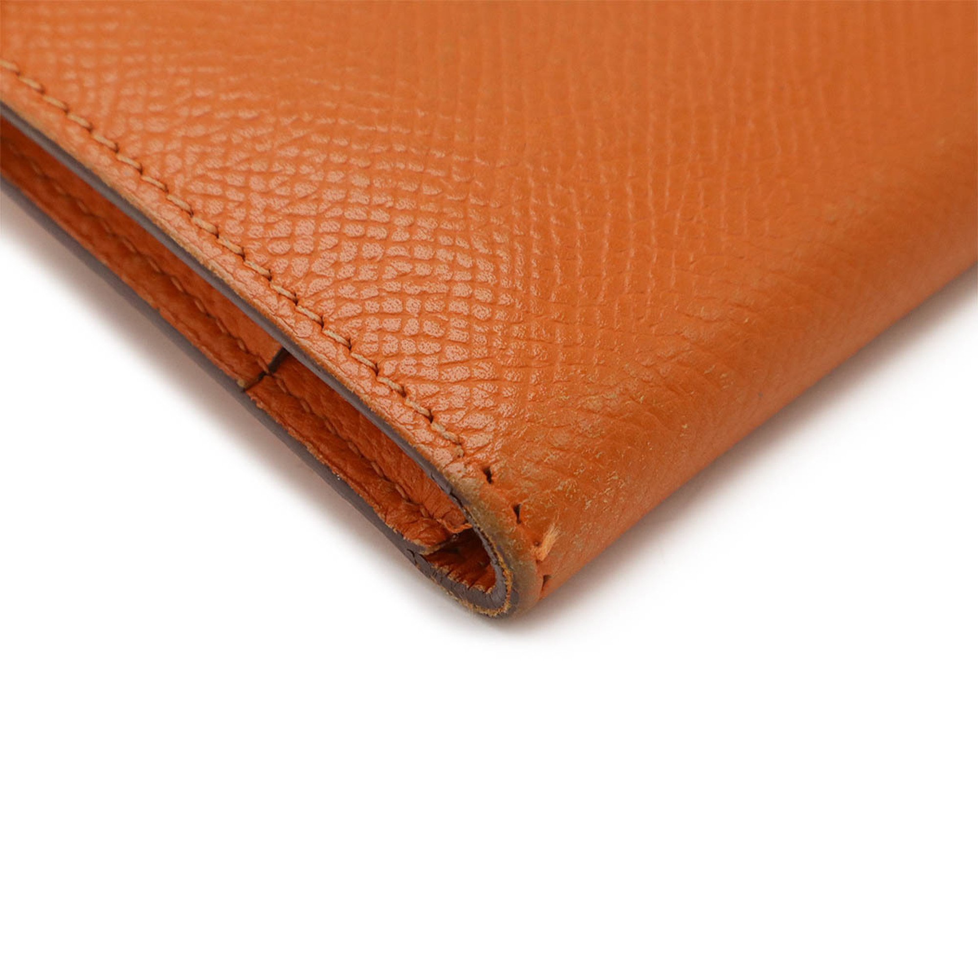 HERMES Kelly Wallet Compact Tri-fold Epsom Leather Orange K Stamp