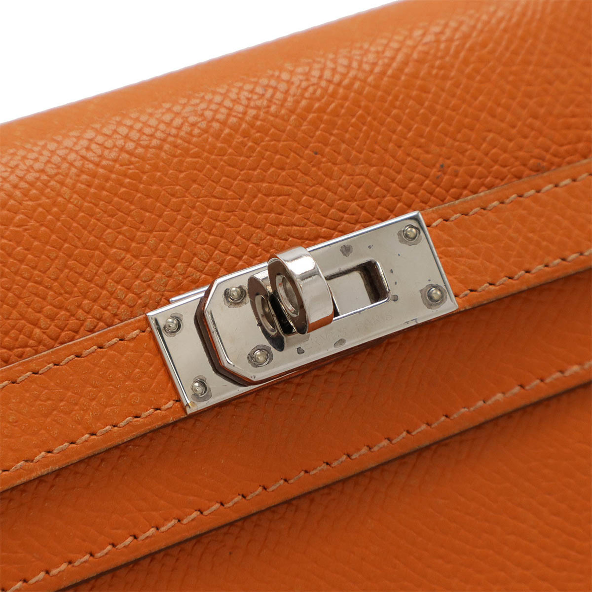 HERMES Kelly Wallet Compact Tri-fold Epsom Leather Orange K Stamp