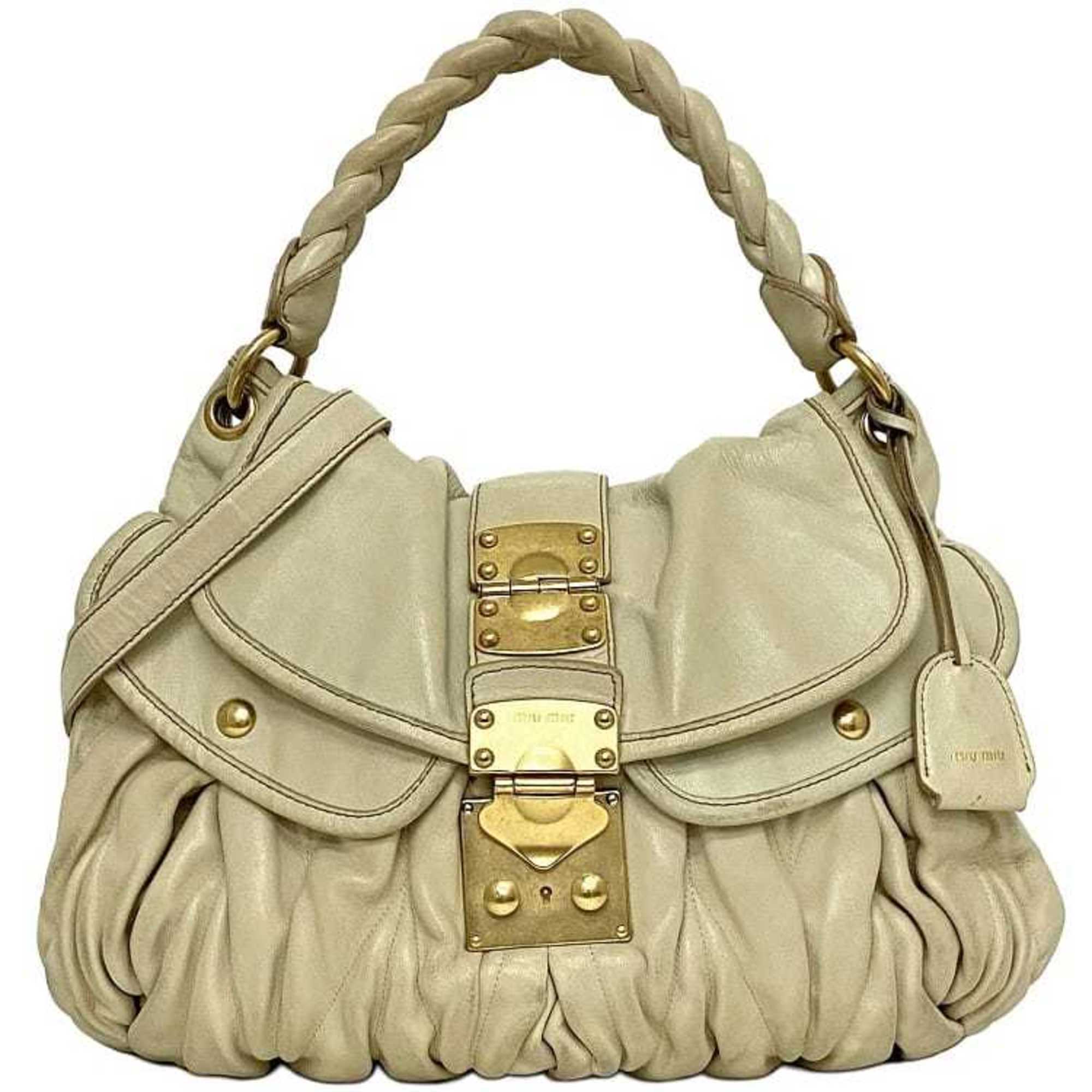 Miu Miu Miu 2-way bag ec-21296 cream white matelassé flap leather miu women's gather