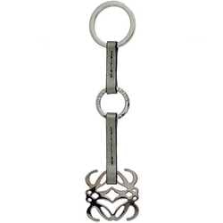 LOEWE Key Ring f-21186 Silver Green Anagram Leather Metal Holder Bag Charm Women's