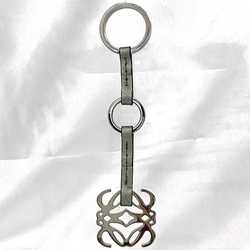 LOEWE Key Ring f-21186 Silver Green Anagram Leather Metal Holder Bag Charm Women's