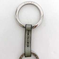 LOEWE Key Ring f-21186 Silver Green Anagram Leather Metal Holder Bag Charm Women's