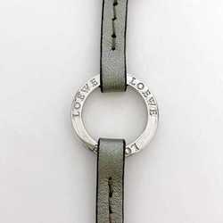 LOEWE Key Ring f-21186 Silver Green Anagram Leather Metal Holder Bag Charm Women's