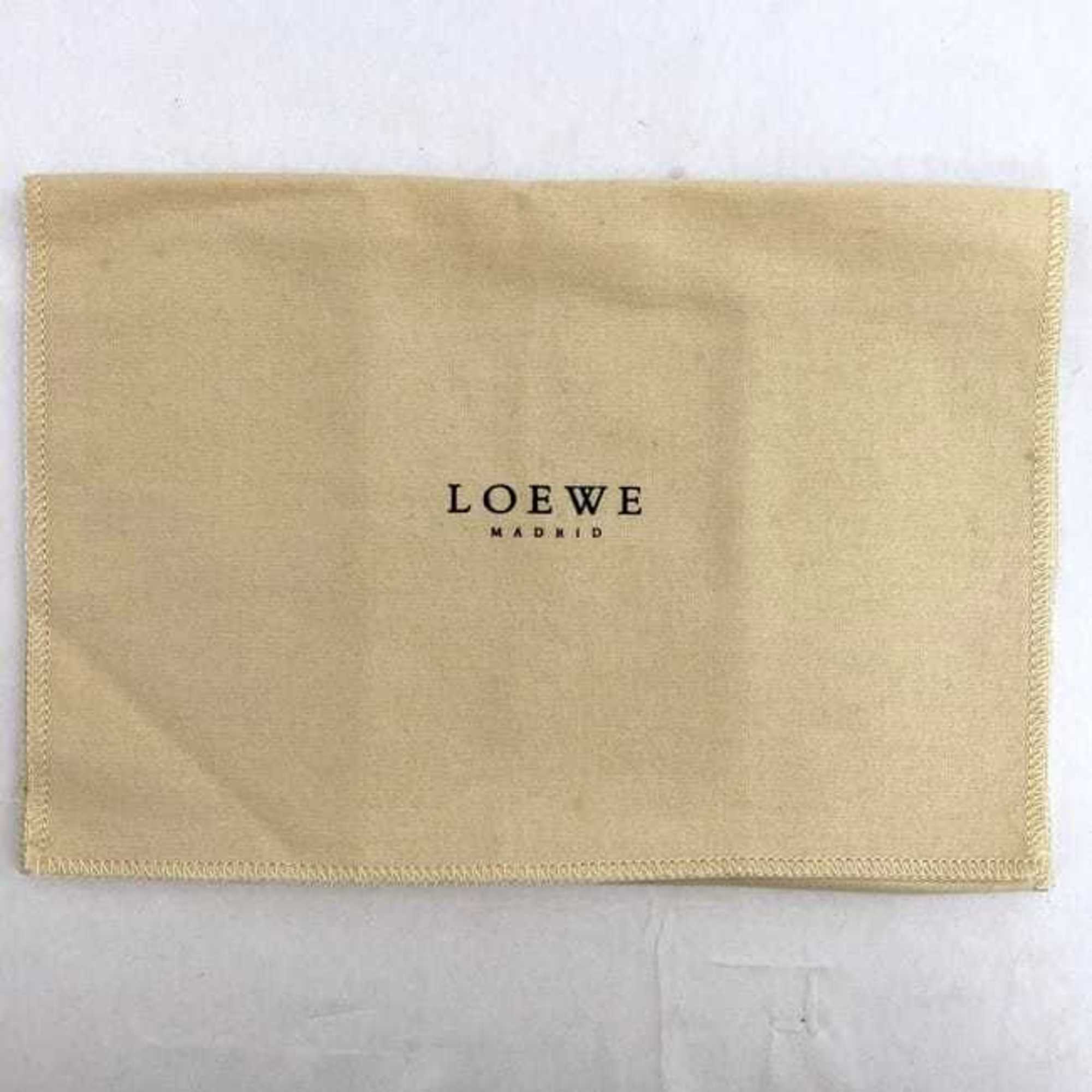 LOEWE Pouch ec-21254 Black Leather Fur Clutch Women's Fluffy Compact