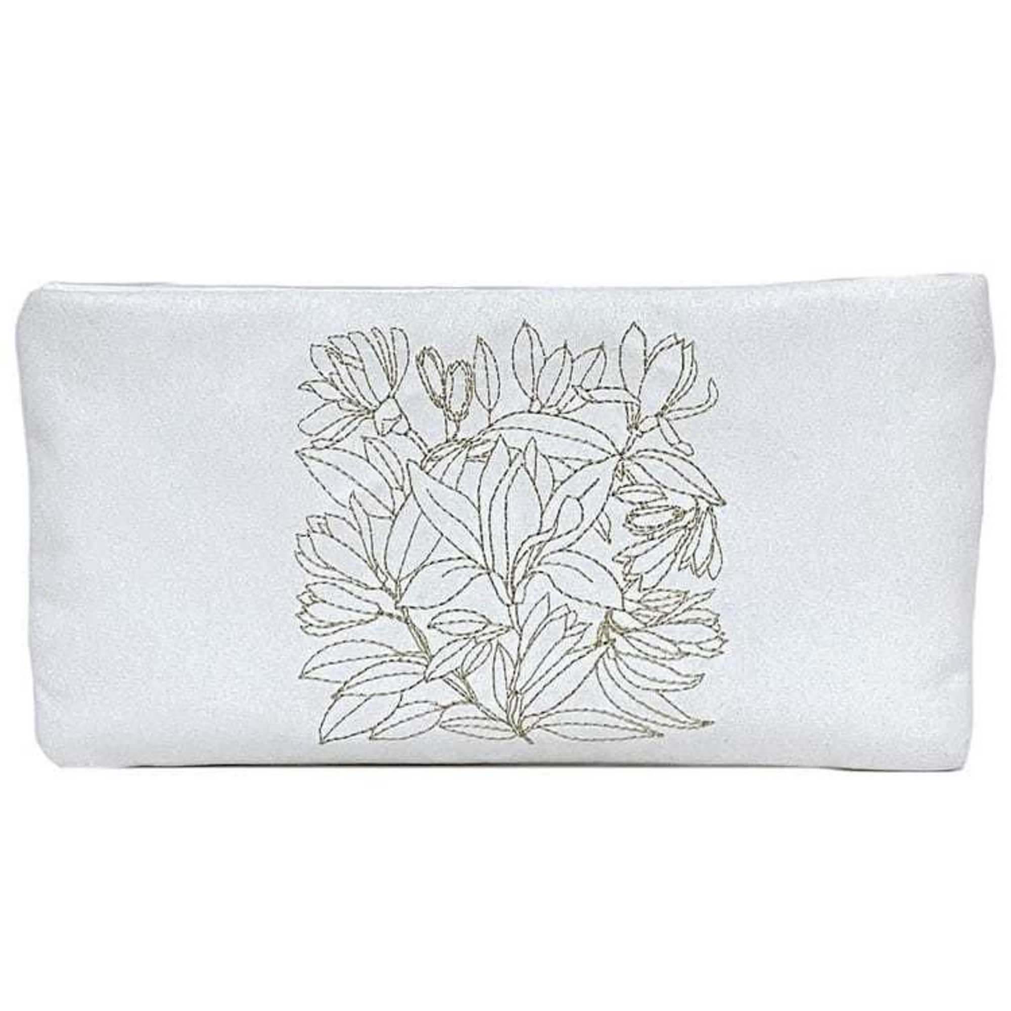 Chanel pouch ec-21126 white skin care cotton canvas CHANEL flower embroidery ladies compact