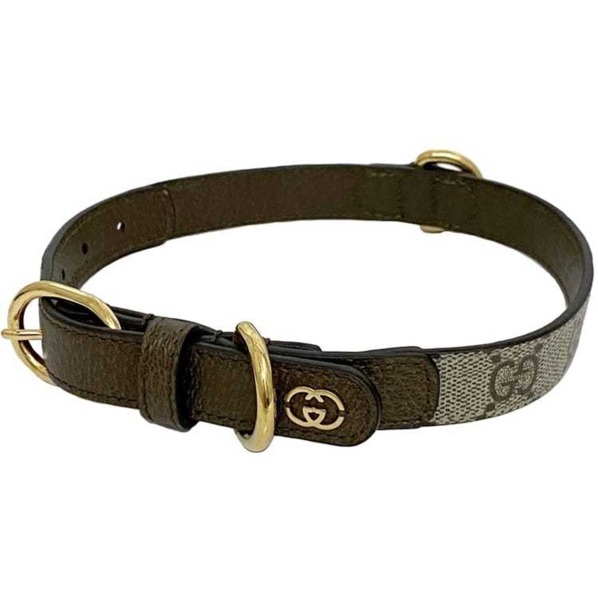 Gucci Collar ec-21238 Beige Brown Interlocking 692943 PVC Leather GUCCI Pet Supplies Dog GG Adjustable Size